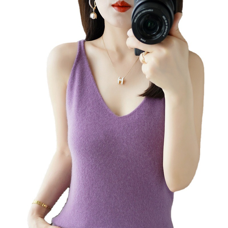 Autumn and Winter New V-neck Small Sling Slim-fit Elegant Inner Slim Sweater Top Soft and Comfortable All-match Women