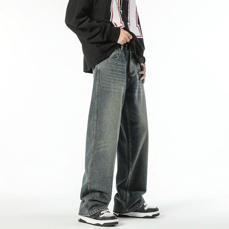 LKTM men's# American retro distressed micro-jeans men's and women's cleanfit loose floor pants