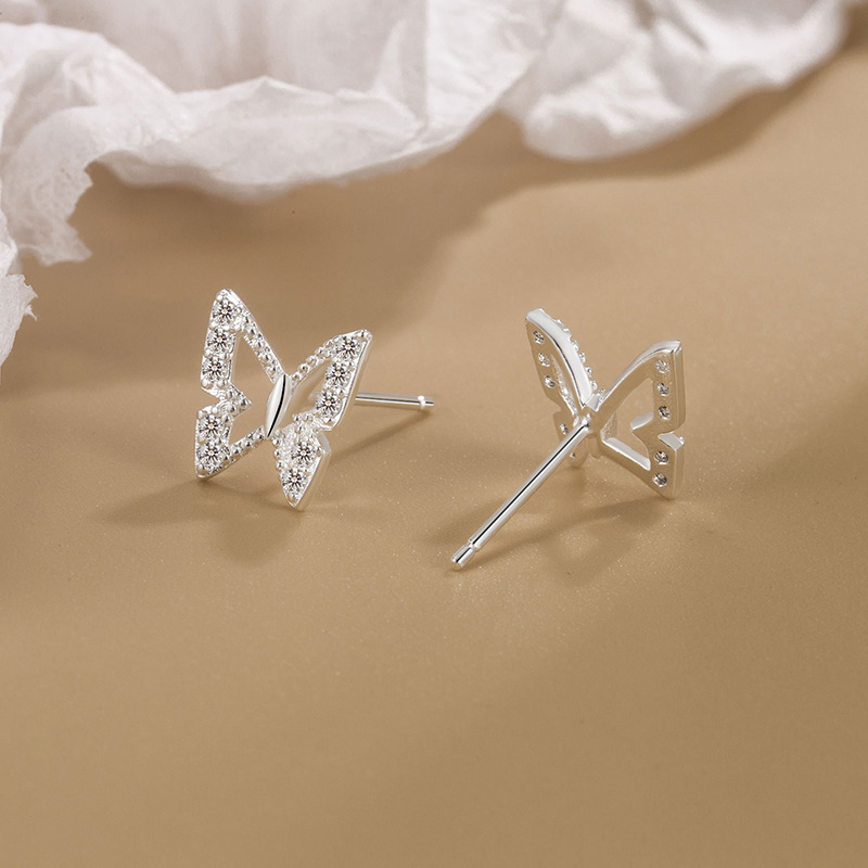 Butterfly stud earrings women's fashionable high-grade zircon ear bone nails sleep free pick 2023 popular mini animal cute Daily
