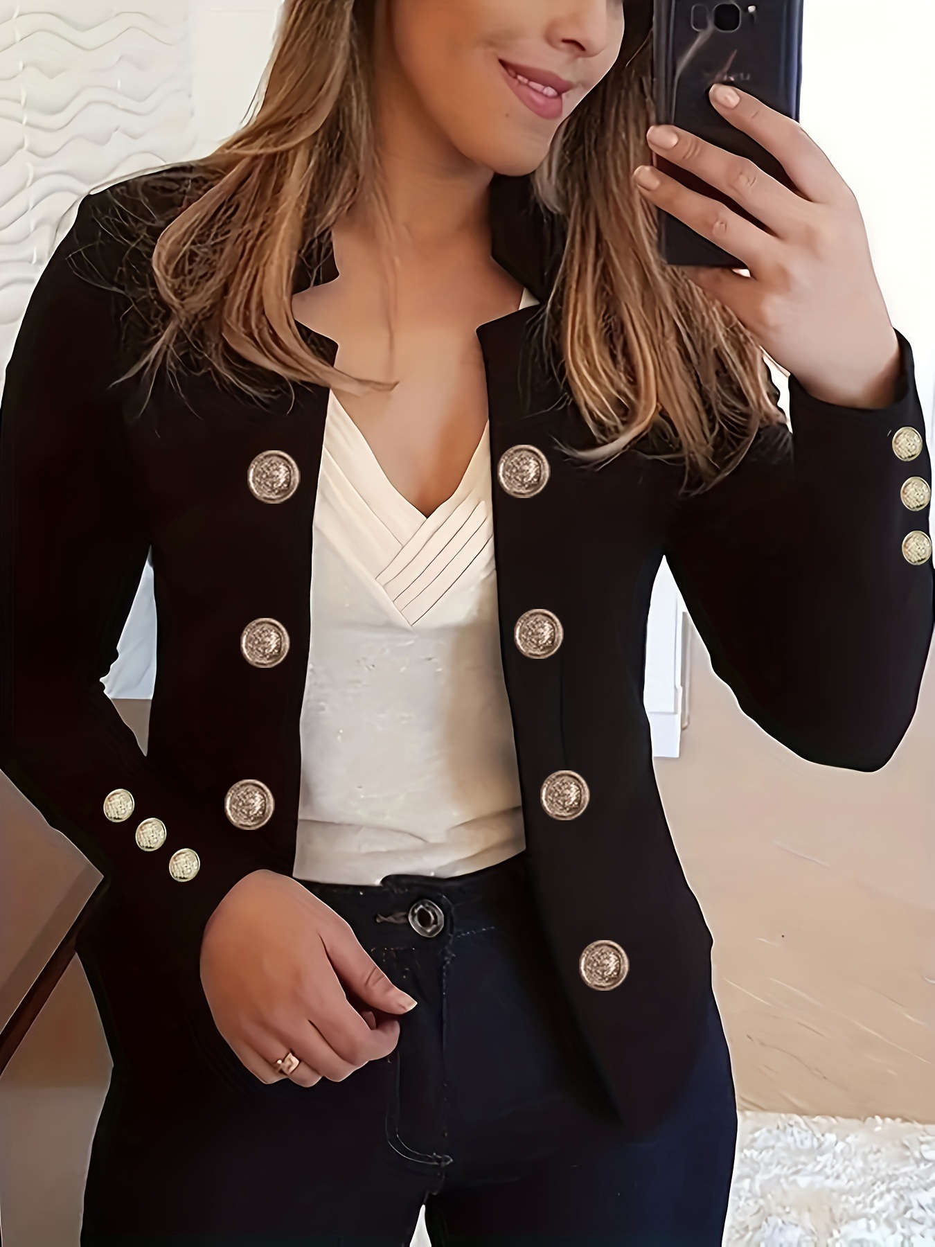  new Amazon AliExpress European and American fashion women's long-sleeved tops two-button small blazer