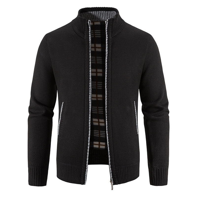 2023 autumn and winter new foreign trade wholesale sweater men's sweater plus velvet collar coat men's cardigan sweater