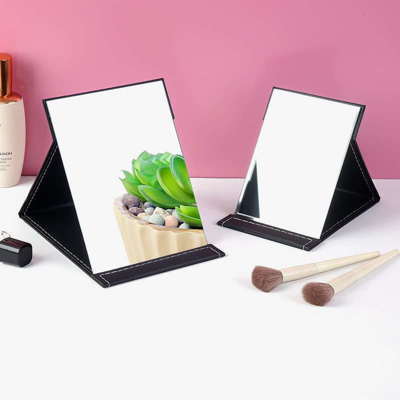 Mirror makeup mirror PU portable folding desktop dressing mirror square dormitory students desktop small mirror wholesale