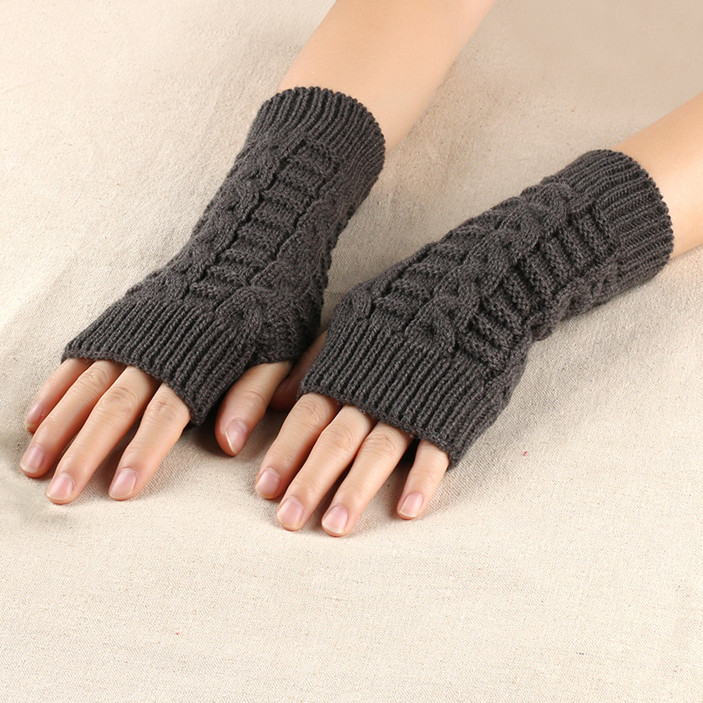 Winter Open Finger gloves Women's Computer Short gloves Warm Lengthened gloves Japanese and Korean Popular Half Finger Wool Flat Mouth gloves_voghion.com