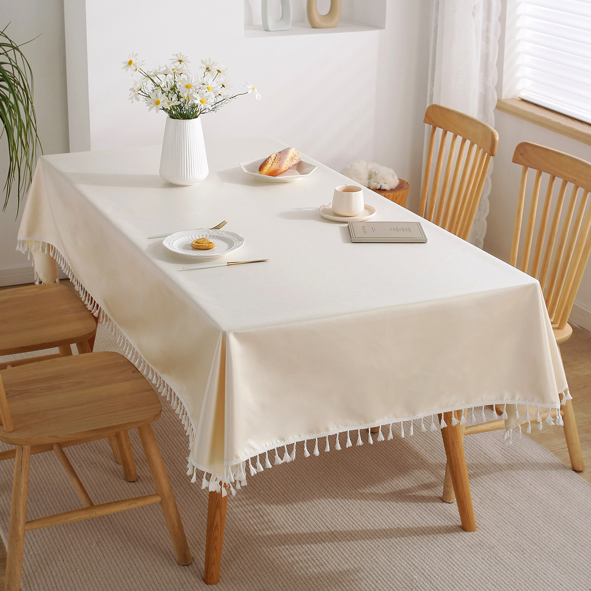 New Henglu Tablecloth Waterproof Oilproof Solid Color Simple Dining Tablecloth Home Tea Table Cloth Table Mat Cover Wholesale