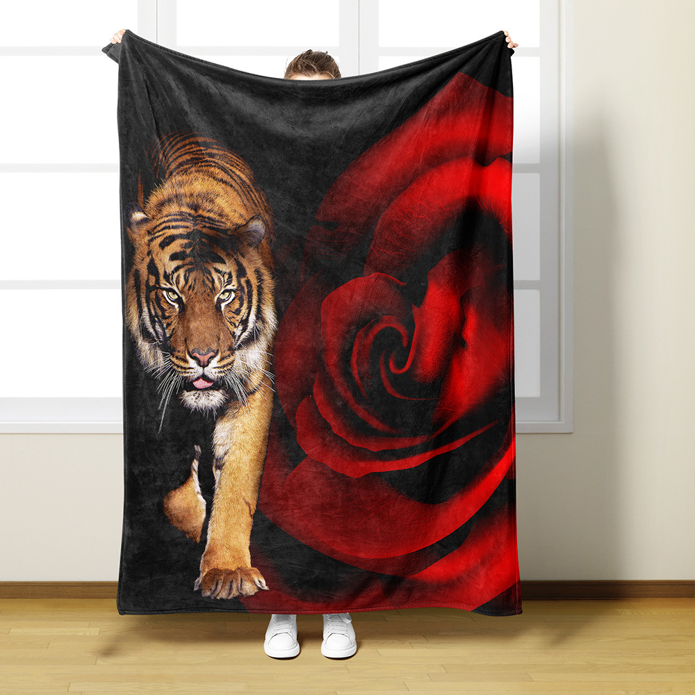 3D printing tiger pattern single layer blanket AliExpress cross-border digital printing Fara velvet blanket