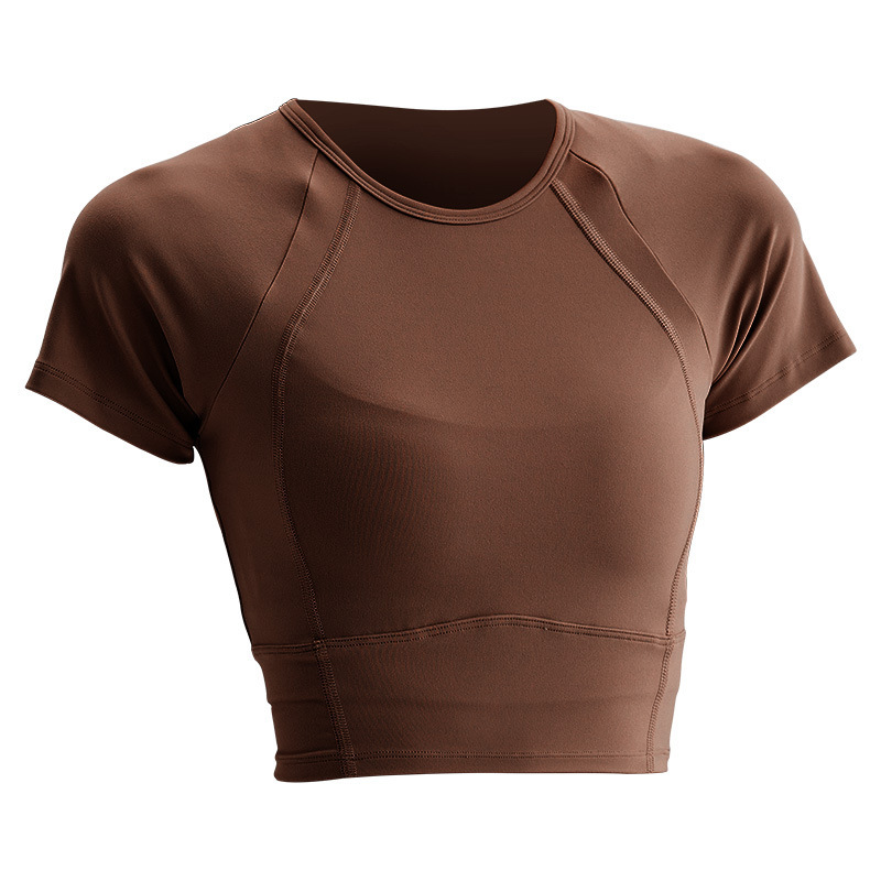 秋の新型ヨガ服ブラウス運動レオタード半袖tシャツ女性修身ショートタイプ裸感速乾フィットネスウェア|undefined