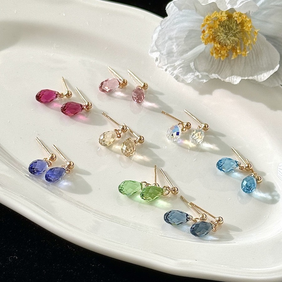 Handmade Shijia Multi-color Crystal Earrings S925 Silver Needle Hua Zi Pendant Earrings Exquisite Small All-match Women