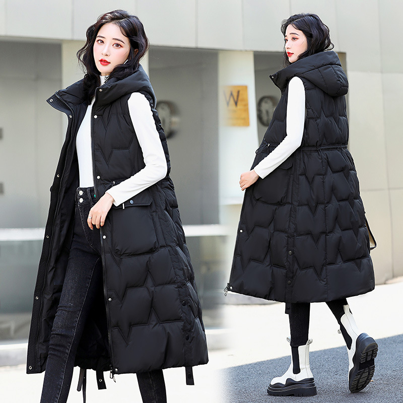 Down cotton vest women's waistcoat 2022 autumn and winter New Korean style outer wear long over the knee plus size vest vest outer