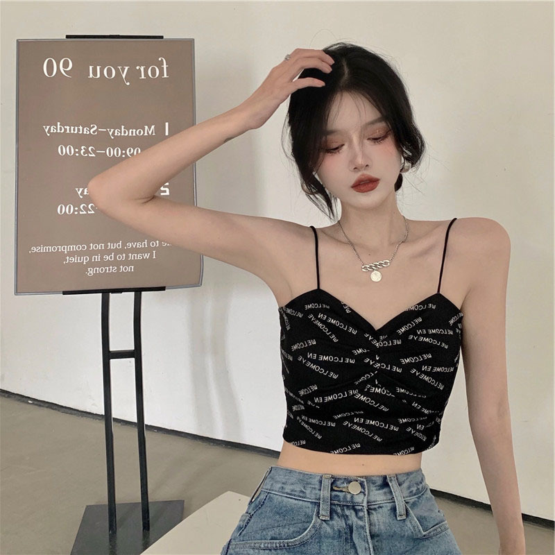 Korean style high street hot girl ins letters beauty back wrapped chest camisole outer wear bottoming rabbit wear underwear ladies