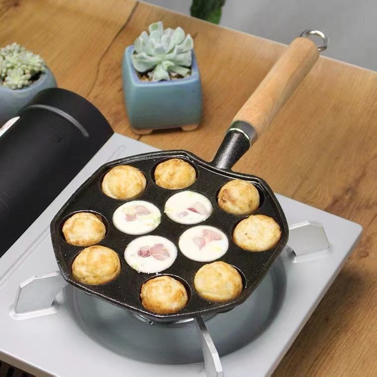 家庭用たこ焼き鍋鋳鉄コーティングなしちび機十四穴商用焼き皿エビ団子鍋金型|undefined
