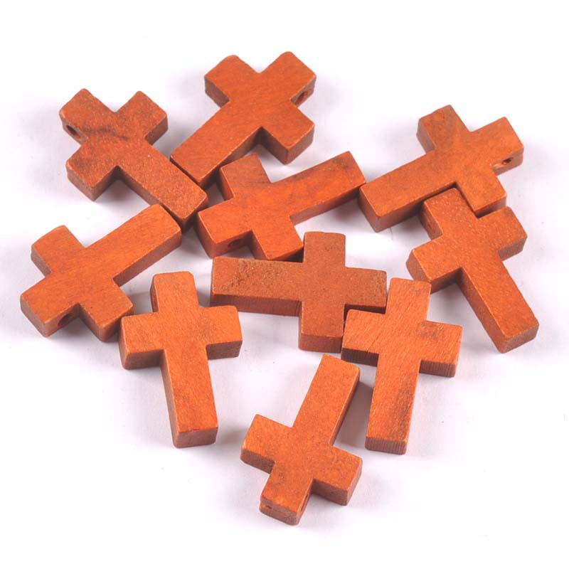 Solid color Christmas perforated cross pendant charm wooden loose beads bracelet necklace jewelry accessories 50 pcs/pack