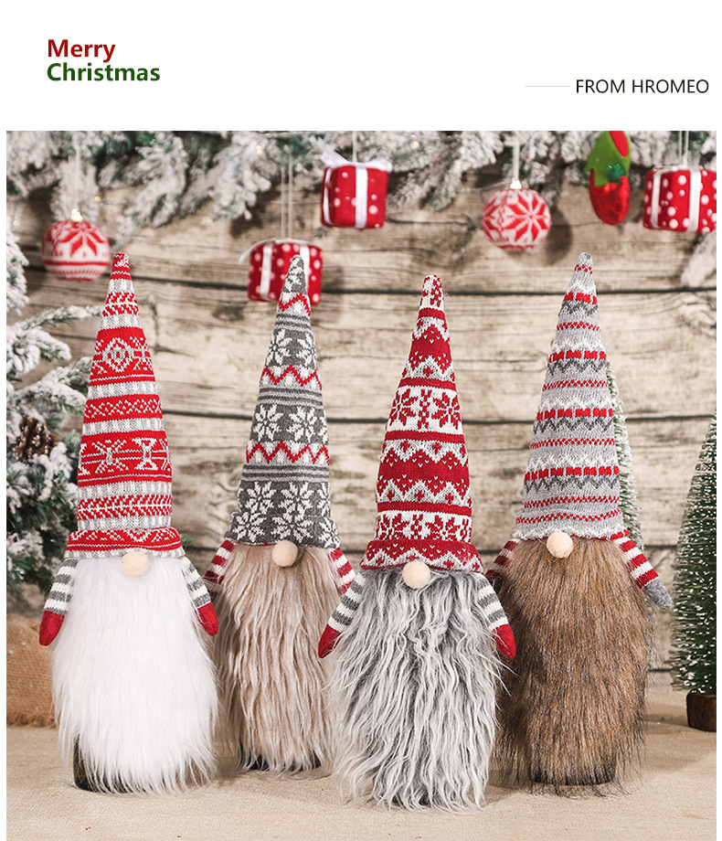 Christmas Decoration Knitted Wool Flatherless Old Man with Long Beard Wine Bottle Cap Wine Bottle Set Home Festivals_voghion.com