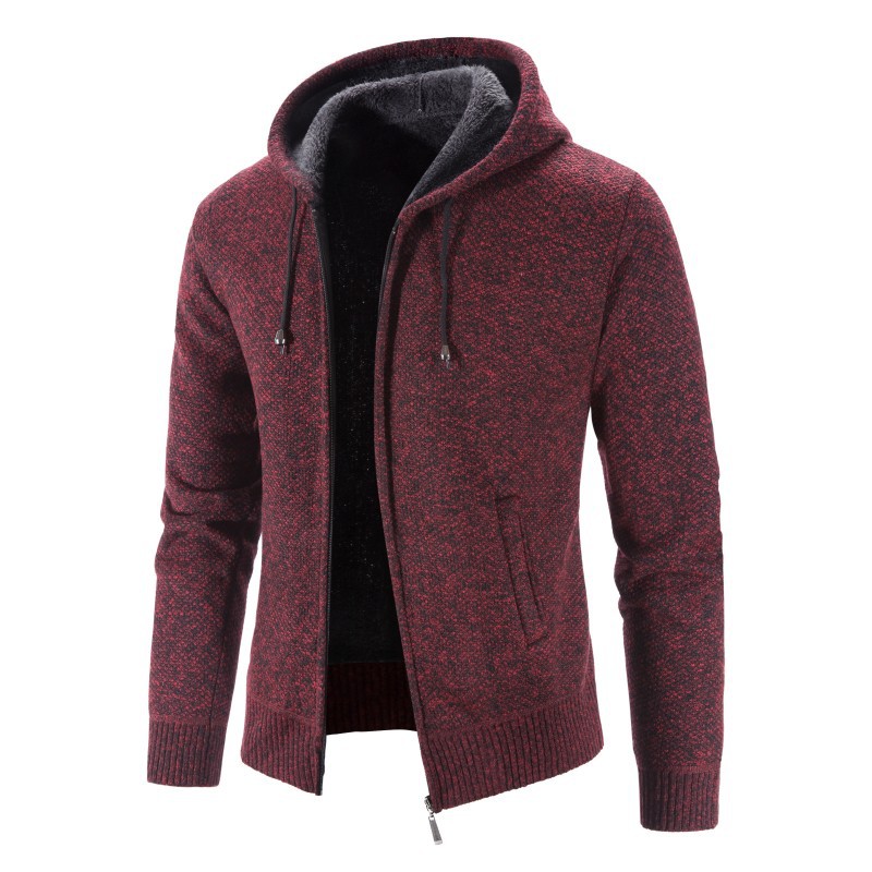 Cross-border foreign trade new autumn and winter fleece-lined thickened plus size men's sweater coat hooded zipper cardigan warm sweater