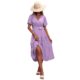 Foreign Trade Women's Clothing Amazon Explosions Cross-border European Goods Summer New Hot Solid Color V-neck Short-sleeved Dress
