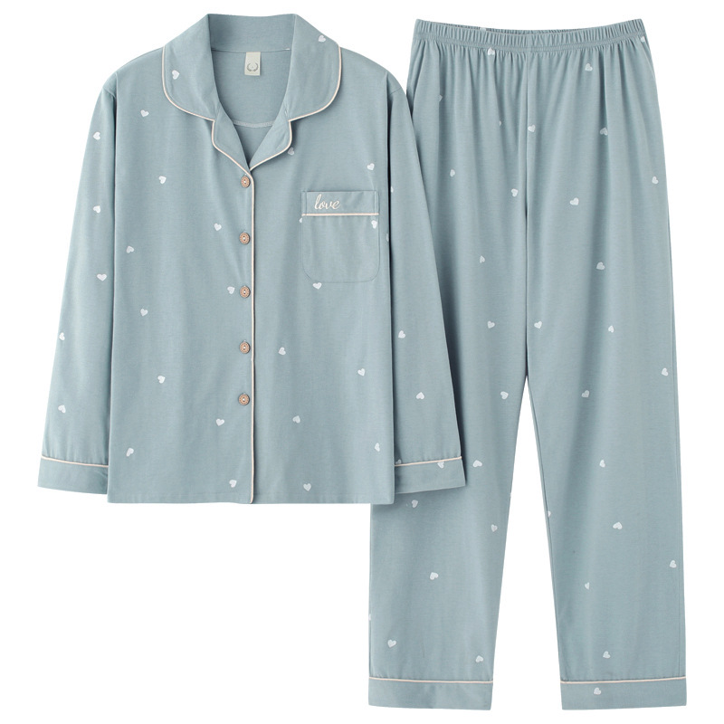 Spring and Autumn Combed Cotton Pajamas Women's Long Sleeve Cardigan Lapel Cotton Comfortable Live Explosions Women's Cross-border Home Clothes