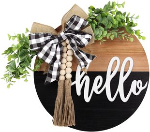 Welcome country round 3D wooden doorplate farmhouse door decoration wall indoor outdoor door hanging spring summer wreath decoration