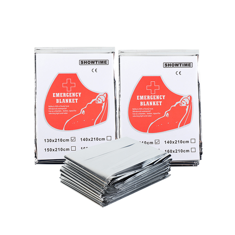 Outdoor First Aid thermal blanket 130 * 210cm life blanket supplies wholesale sunscreen blanket PET silver first aid blanket
