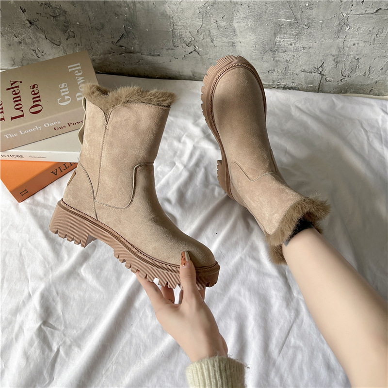 Plus size thick warm snow boots women 2023 Winter new boots women British style cotton shoes women zipper fleece-lined cotton boots