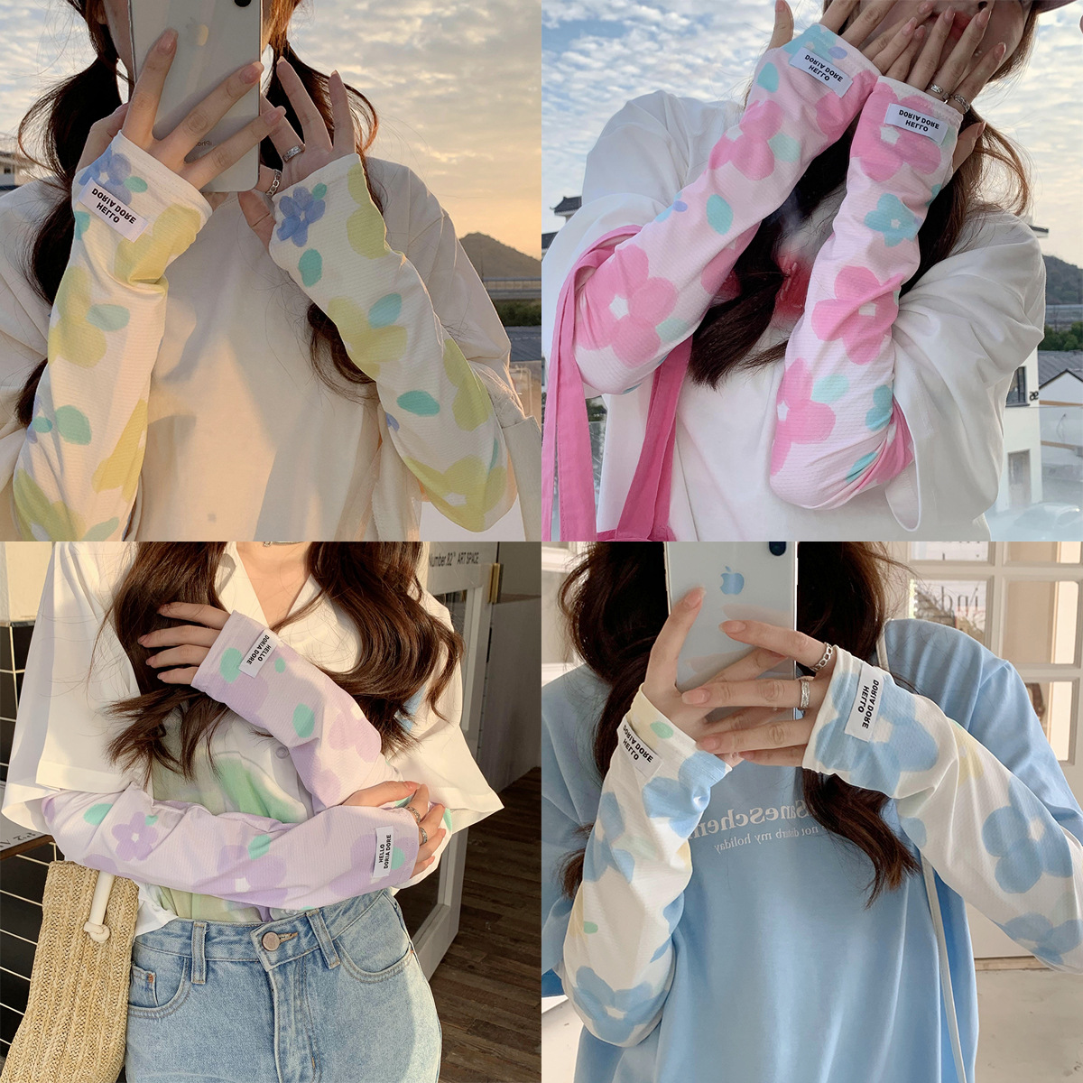 2023 Girls' Flower ice oversleeve new fashion sun protection gloves outdoor UV protection loose sun protection hand sleeve