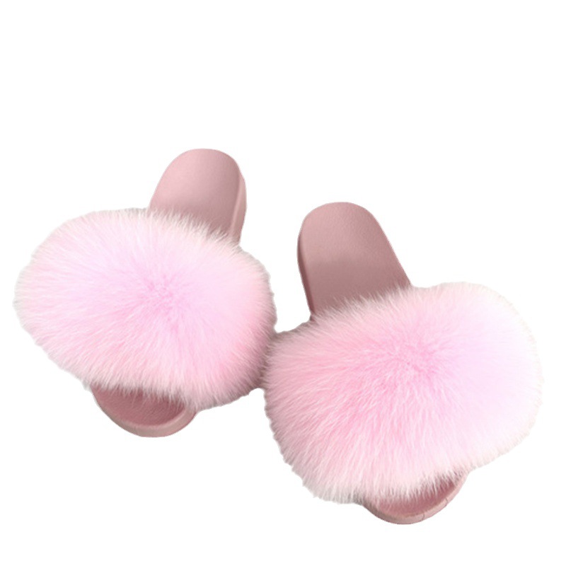 2023 new cute autumn and winter fox fur color slippers niche versatile sweet western style out slippers