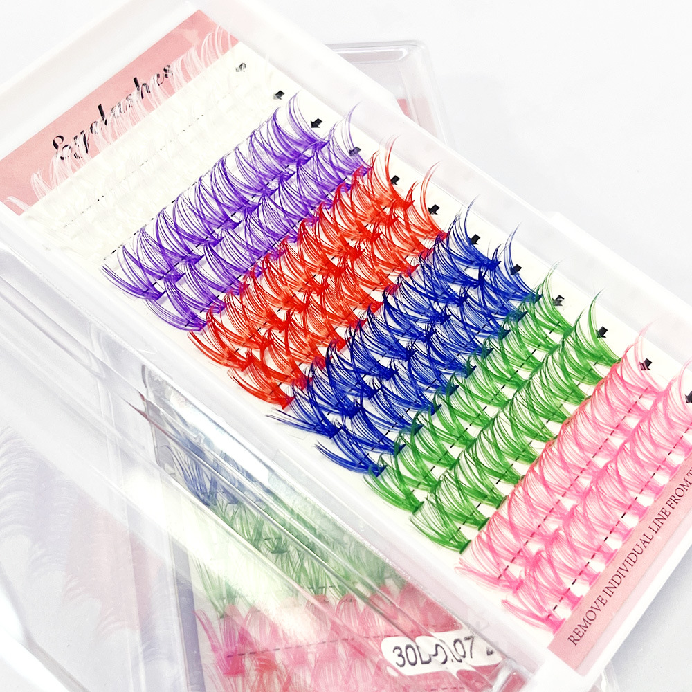 Small Box 12 rows 30D40D color hot melt flower hair single cluster segmented colorful thick false eyelashes cross-border Self-grafting