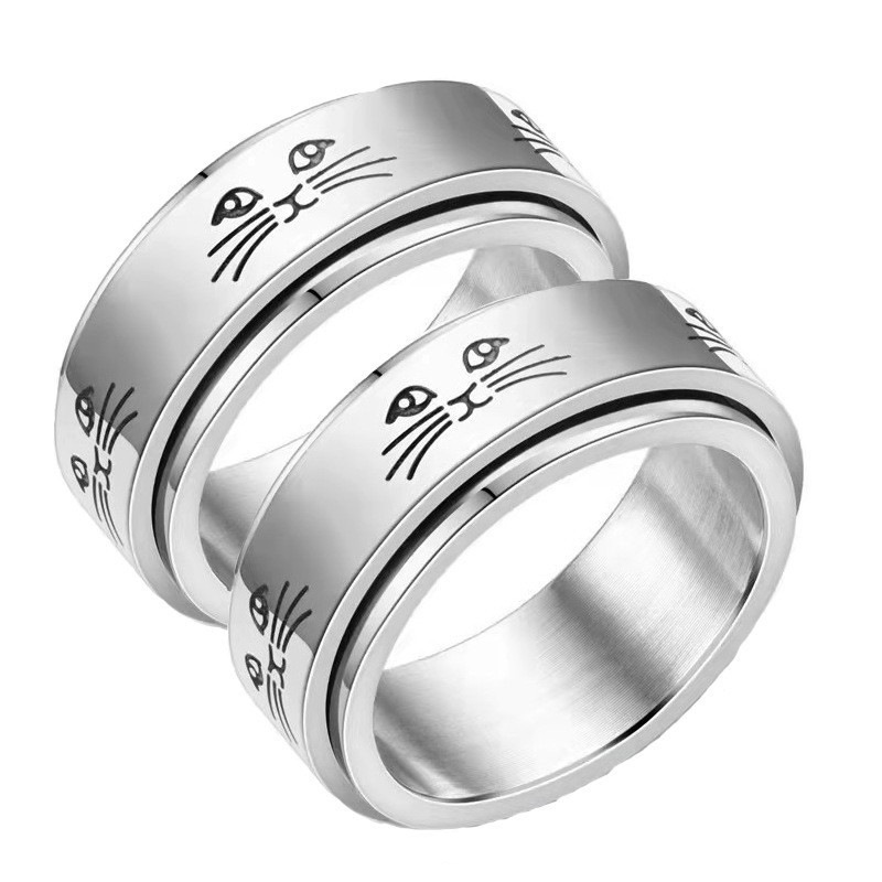 Cross-border explosions marking lettering pattern rotatable rotating decompression stainless steel ring ring fashion simple jewelry