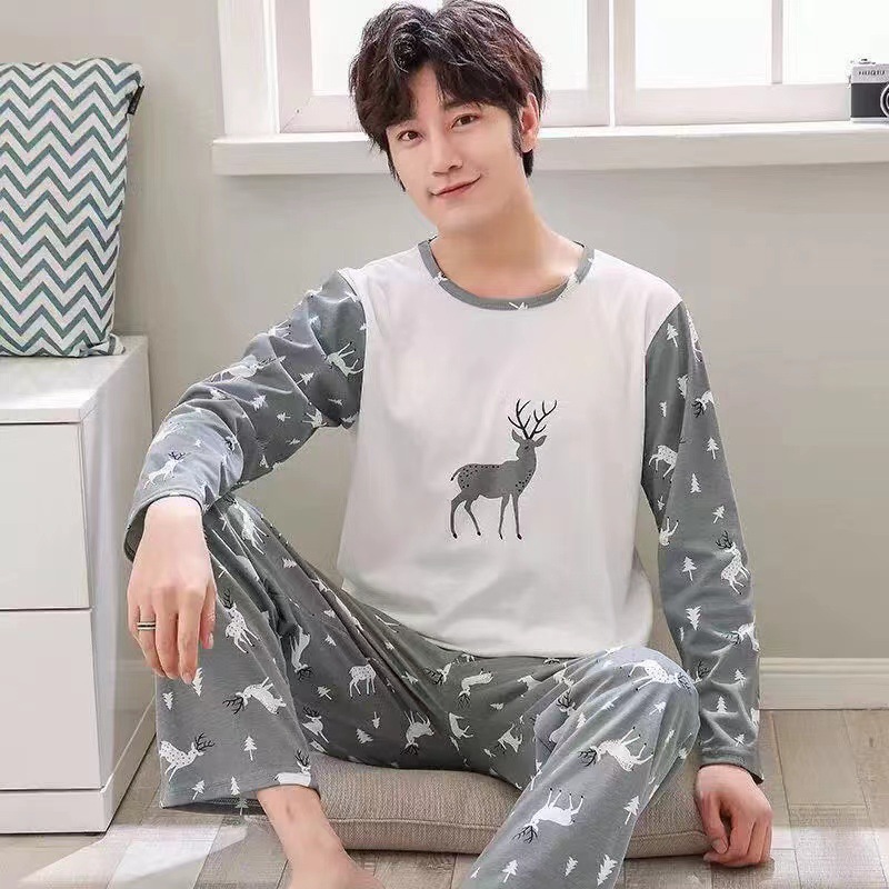 Pajamas men's long-sleeved autumn new men's youth Spring and Autumn Winter thin artificial cotton loose men's home wear suit