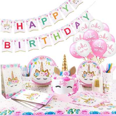 Unicorn Party Set Birthday Party Set Disposable Paper Tray Paper Cup Paper Towel Unicorn Party Decoration