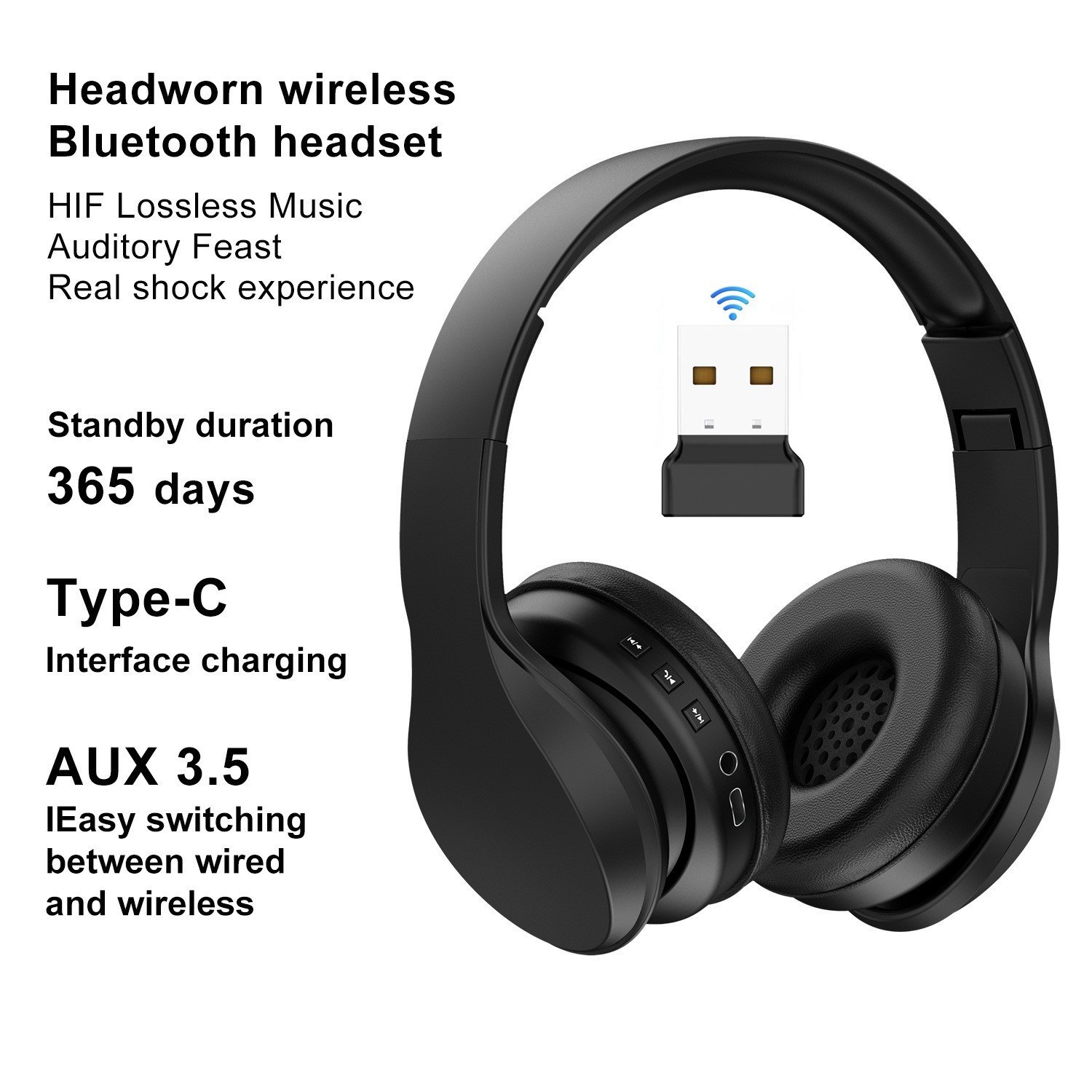 Bluetooth Headset type-c Fast Charging Wireless Headset Headset Subwoofer Game Gift Foreign Trade Cross-border Private Model BT