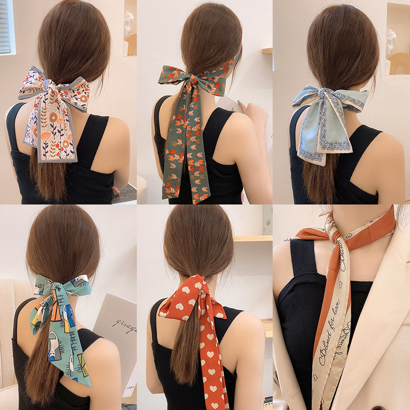 South Korea Autumn and Winter Long Silk Scarf Tie Bag Handle Bag Ribbon Advanced Sense Hair Band Women's Tie Hair Ribbon Hair Accessories Headline