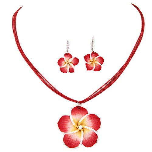 Korean fashion sweet and rich flower wax rope temperament necklace earrings necklace set