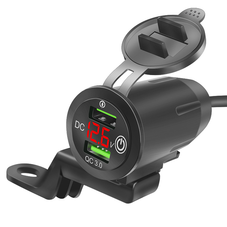 Cross-border motorcycle mobile phone charger rider handlebar Rack car charger dual USB fast charge QC3.0 with voltage display