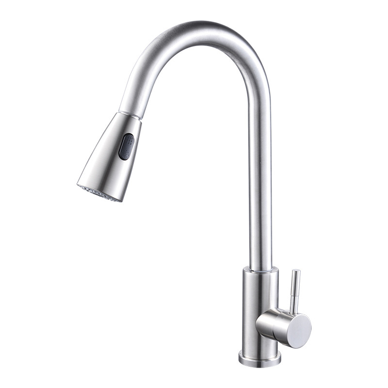 Cross-border stainless steel drawing faucet kitchen dish basin sink telescopic two-stage switch hot and cold faucet rotation