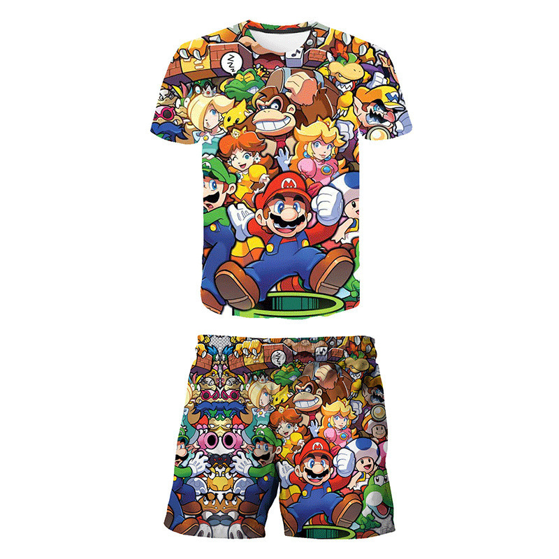 2023 New Super Mario Bros Mario round neck short sleeve quick-drying shorts sports casual suit wholesale