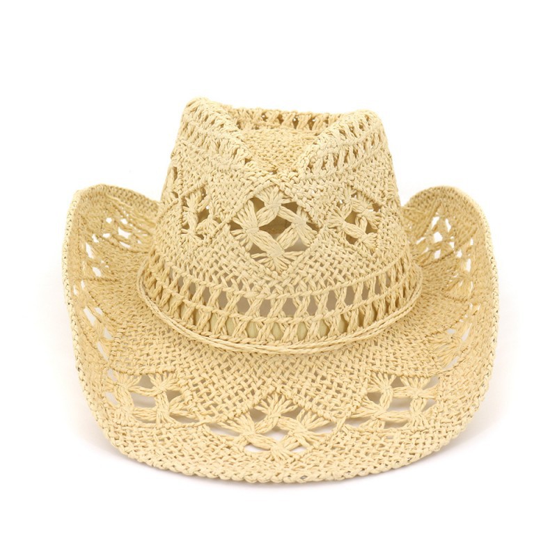 New hand-woven straw hat Hollow spring and summer breathable Men's and women's lovers hat sunscreen Western cowboy hat