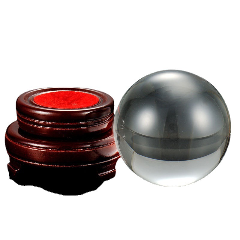 80mm clear crystal glass ball wooden base rotating double base wholesale crystal ball trapezoidal square base