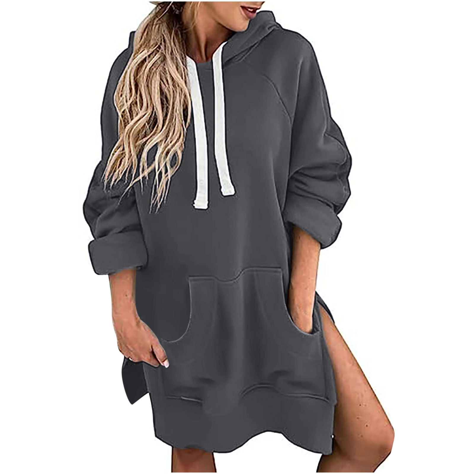 Amazon cross-border European and American popular Loose Women's sweater autumn long sleeve solid color pullover hooded drawstring top for women