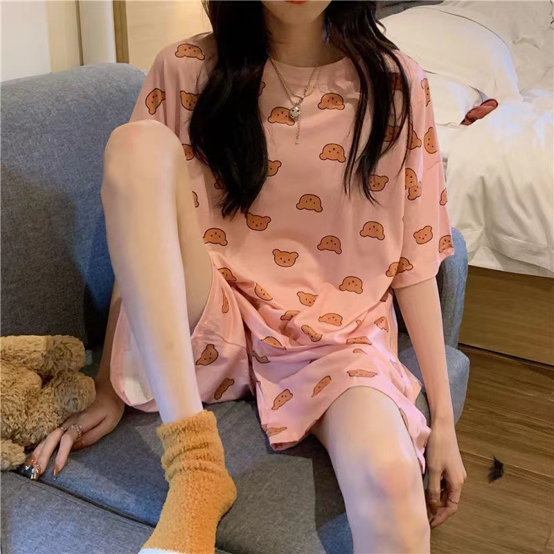 Pajamas Women's Summer Short-sleeved New 2025 plus size Thin Cute Shorts Loose Outwear suit