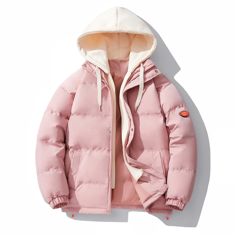 2023 new fake two-piece hooded cotton-padded coat men's autumn and winter fashion brand handsome cotton-padded coat Korean fashion loose bread coat