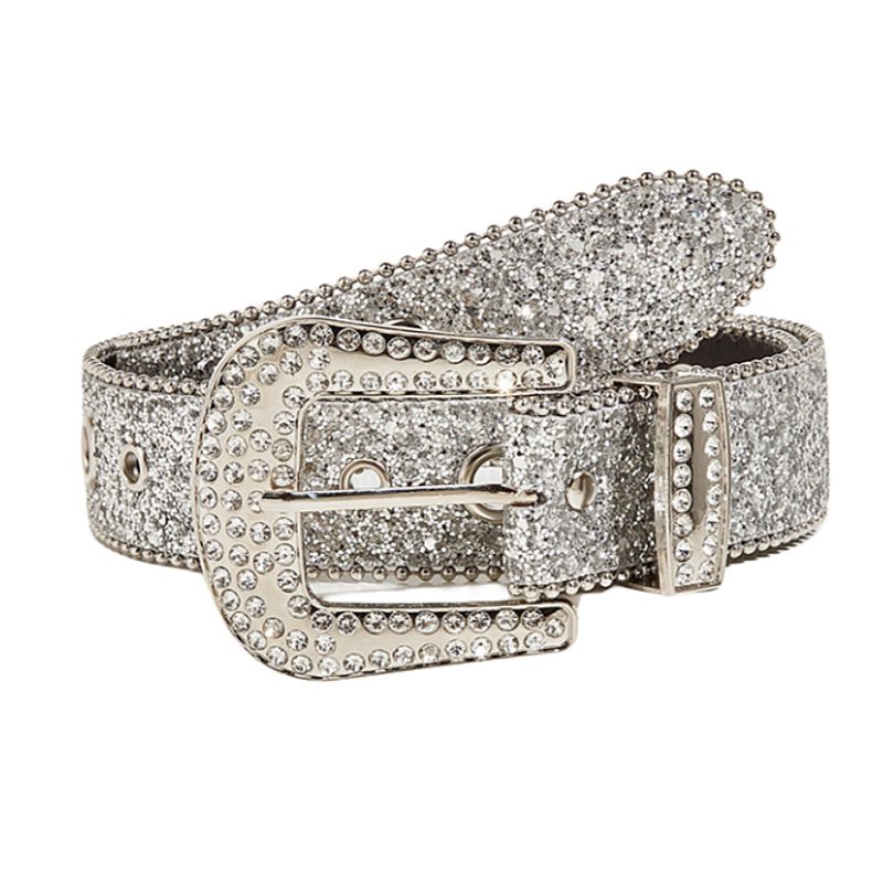 European and American Foreign Trade Spice Girl Belt Women's Fashion Trendy Air Eye Shining Style Western Y2K Water Diamond Buckle Wide Belt Waist Chain