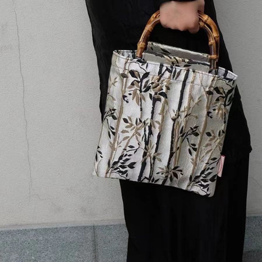 Wholesale bamboo satin jacquard silver double-layer square bamboo bag handbag niche bag