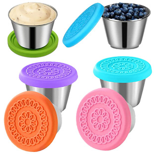 70ml stainless steel dip cup leak-proof dip dish with silicone lid stainless steel sauce cup sealed fresh-keeping box