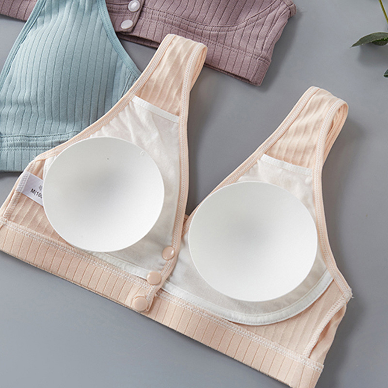 Breastfeeding Bra Pure Cotton Thin Rib Vest for Pregnant Women Breastfeeding Underwear No Steel Ring Front Buckle Breathable Breathable Breastfeeding Bra