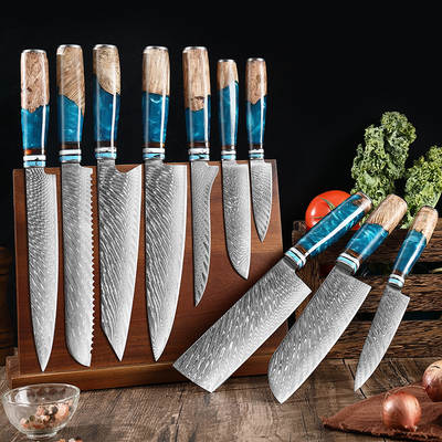 67-layer Damascus steel chef knife stainless steel kitchen knife sharp meat cutting knife bread knife ten-piece kitchen knife