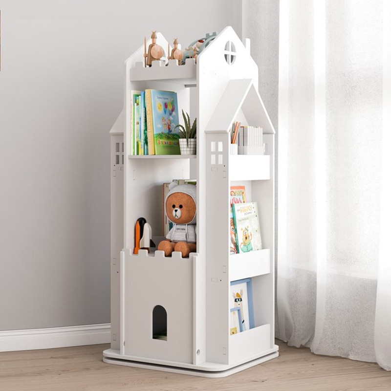 Creative Castle 360-degree Rotating Bookshelf Bookcase Children's Picture Book Rack Student Reading Rack Baby Storage Rack