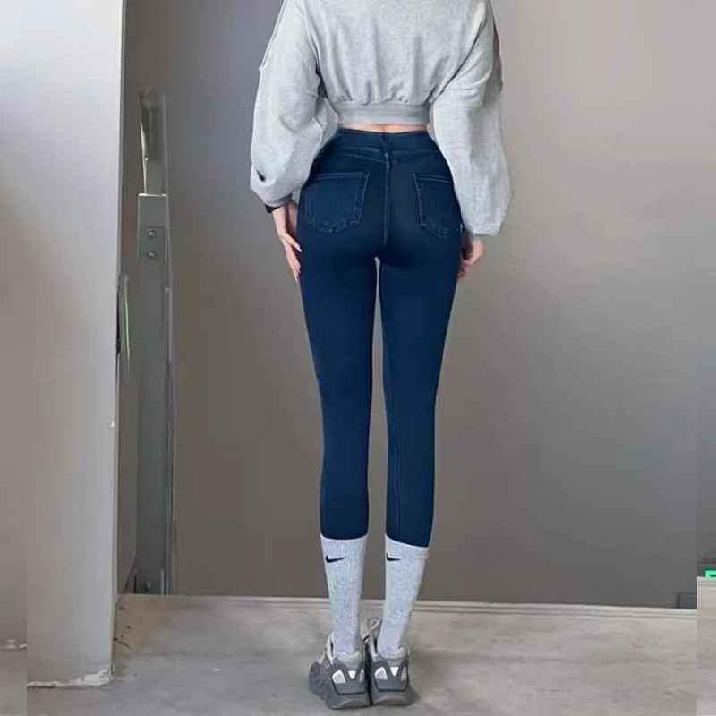 Ams206はデニムのフィットネスのズボンの女性をまねて腰を上げてお尻を収めて腹を収めてランニングします。|undefined