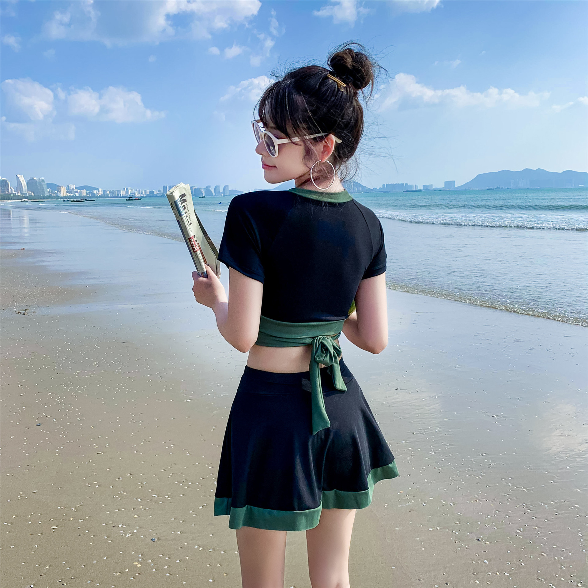 2024新款溫泉泳衣女分體平角兩件套韓版性感ins網紅學生游泳裝女