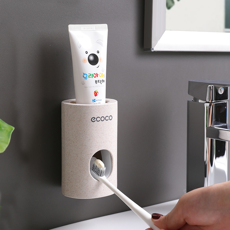 Wheat Straw Adhesive Nail-free Automatic Toothpaste Squeezer Wall-mounted Lazy Toothpaste Holder Amazon Explosions Spot