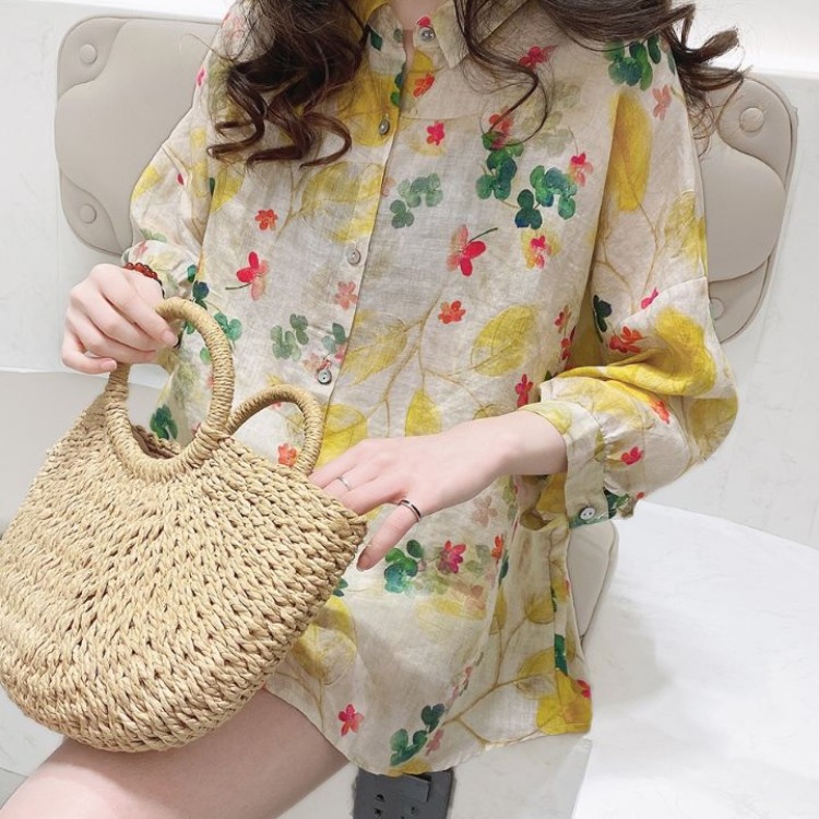 Doll Shirt Top Korean Loose Sweet Stylish Bat Sleeve A- line Floral Women's Shirt