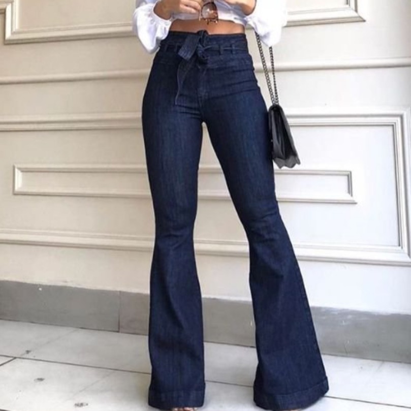 2022 Europe and the United States foreign trade cross-border high waist micro elastic lace-up flared pants wide leg pants women's jeans